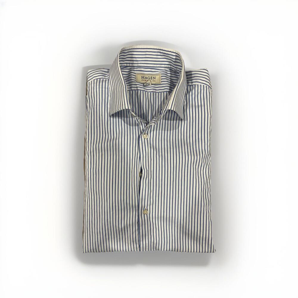 HAGEN CARMEL MENS DRESS SHIRT 18/34-35 2XL MADE IN POLAND RP ~$200 WHITE BLUE ST